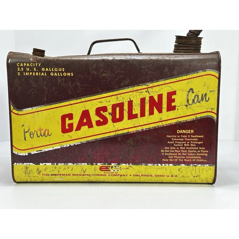 Vintage Edward Can Co. Huffman Porta  Metal Gas Can Garage Man Cave Decor 2.5 Ga
